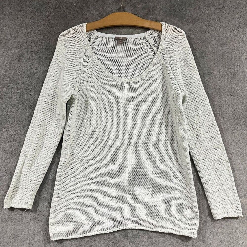 J Jill Open Knit Sweater Light Mint Green Shimmer Cotton Blend Round Neck Sz Med